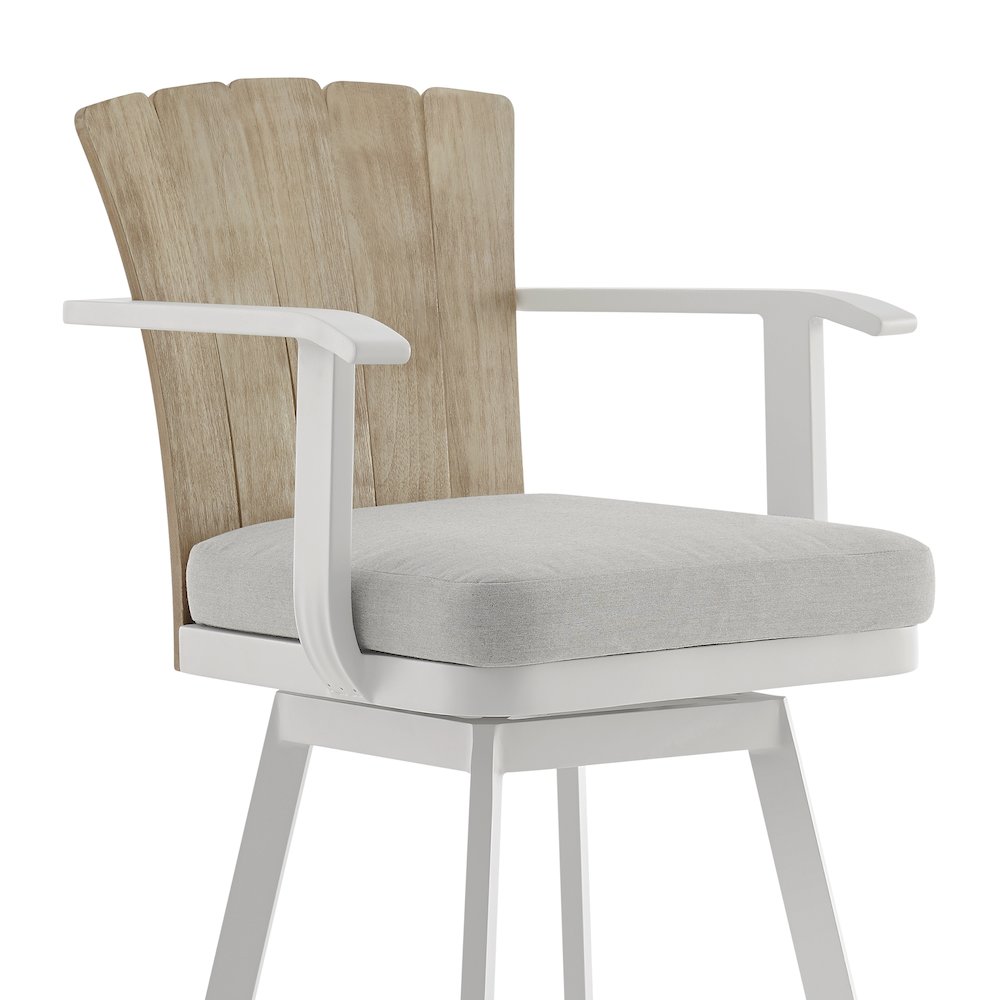 Hazel Outdoor Patio Swivel Counter Stool in Aluminum with Teak Wood. Picture 4