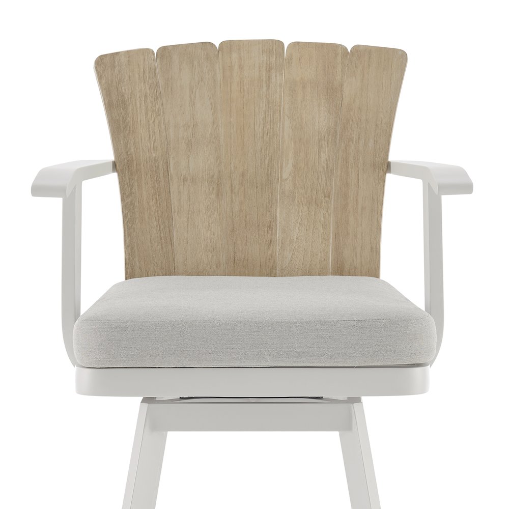 Hazel Outdoor Patio Swivel Counter Stool in Aluminum with Teak Wood. Picture 5