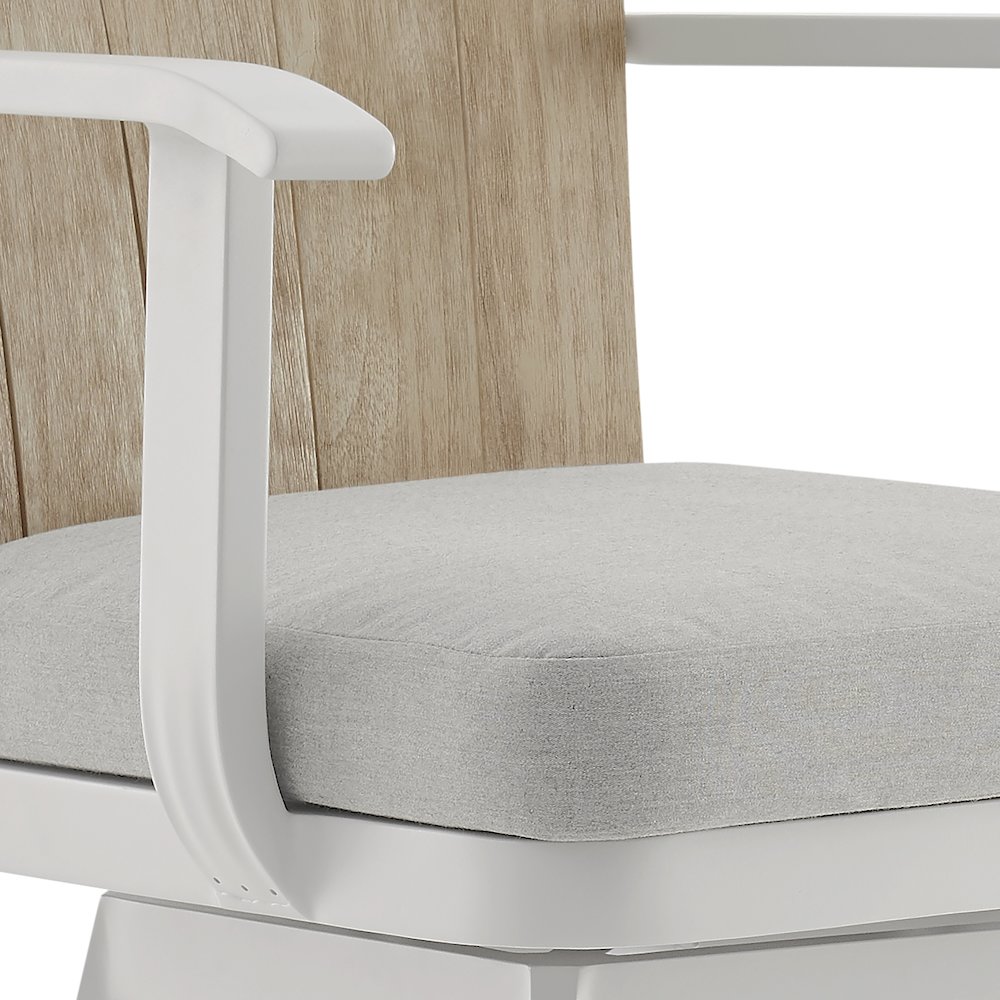 Hazel Outdoor Patio Swivel Counter Stool in Aluminum with Teak Wood. Picture 6