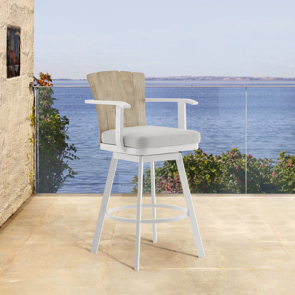 Hazel Outdoor Patio Swivel Counter Stool in Aluminum with Teak Wood. Picture 10