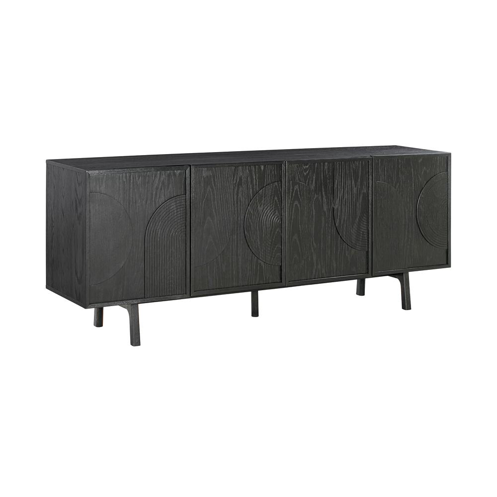 Holland 4 Door Sideboard Buffet in Black Brushed Oak Wood. Picture 1