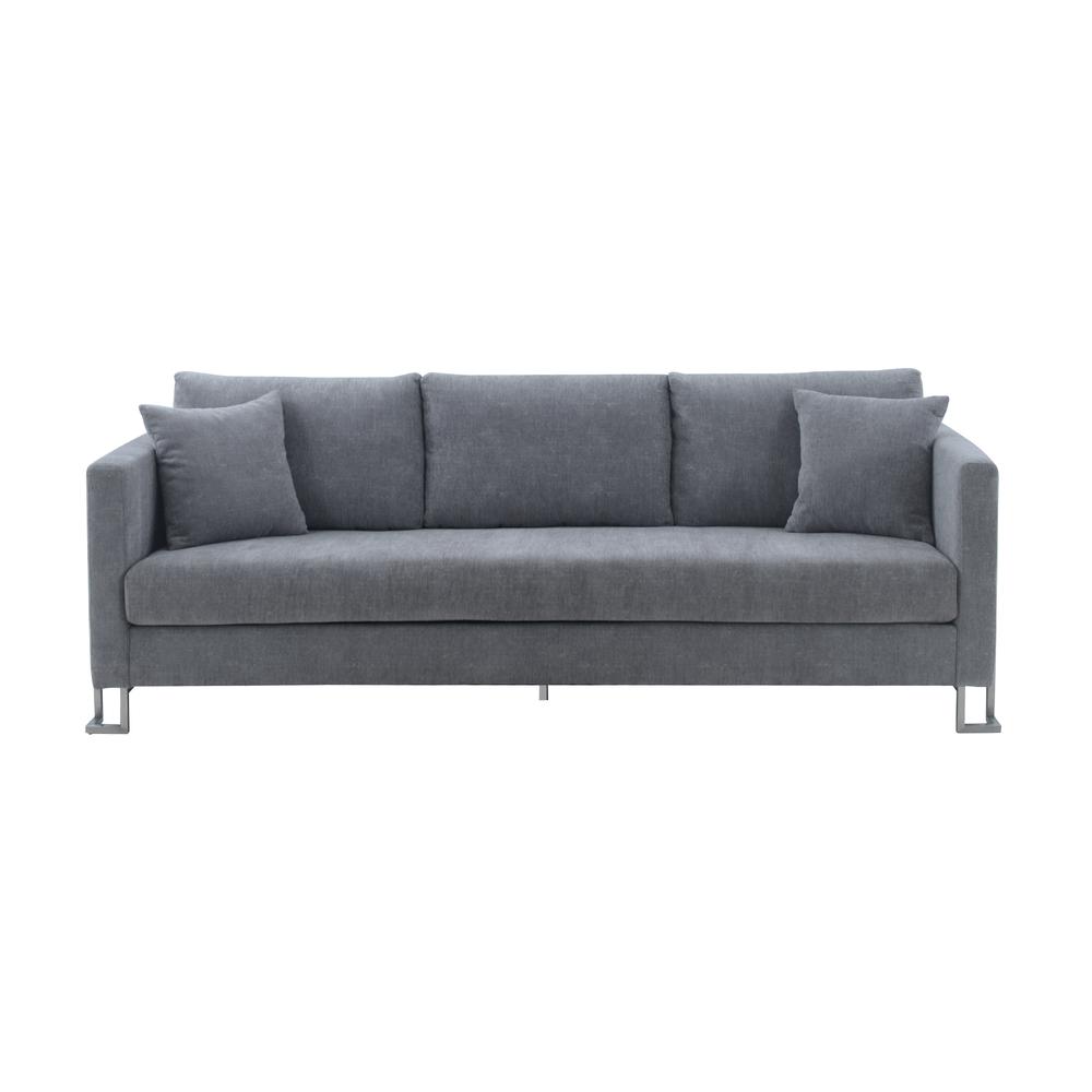 Heritage Gray Fabric Upholstered Sofa with Brushed Stainless Steel Legs. Picture 1