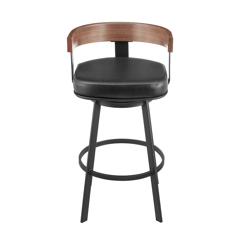 Idris 26" Swivel Counter Stool in Black Iron with Walnut Finish. Picture 2