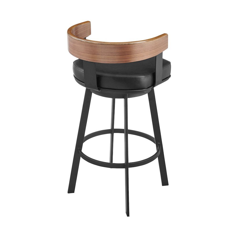 Idris 26" Swivel Counter Stool in Black Iron with Walnut Finish. Picture 3