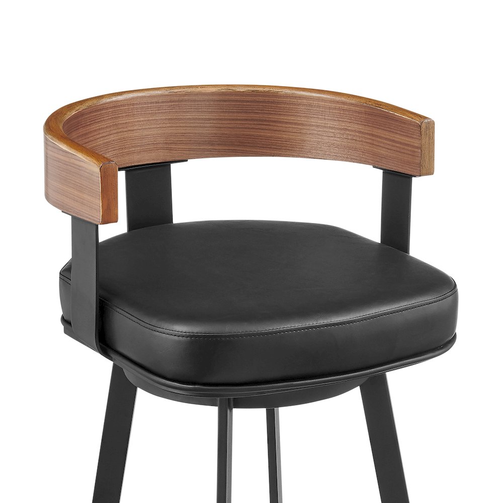 Idris 26" Swivel Counter Stool in Black Iron with Walnut Finish. Picture 4