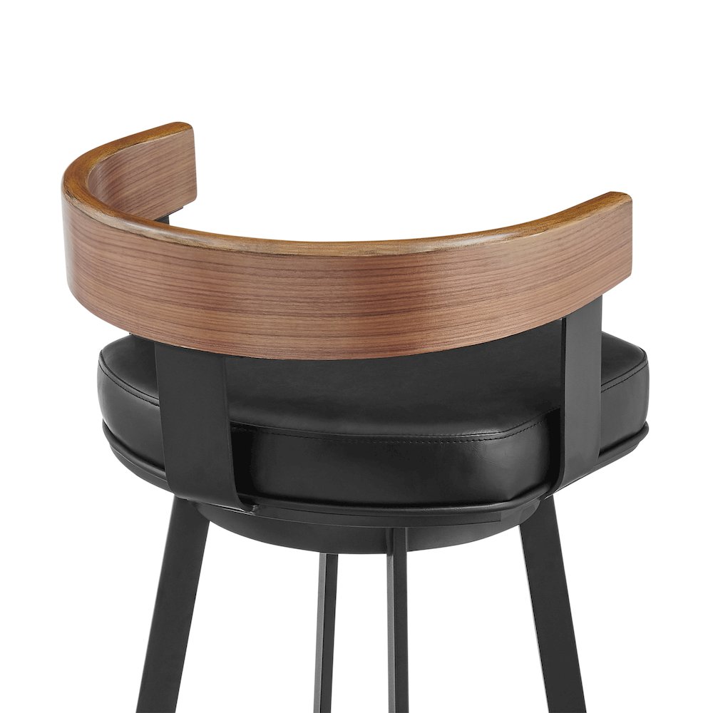 Idris 26" Swivel Counter Stool in Black Iron with Walnut Finish. Picture 5