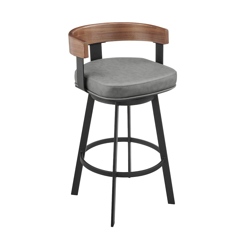 Idris 26" Swivel Counter Stool in Black Iron with Walnut Finish. Picture 1