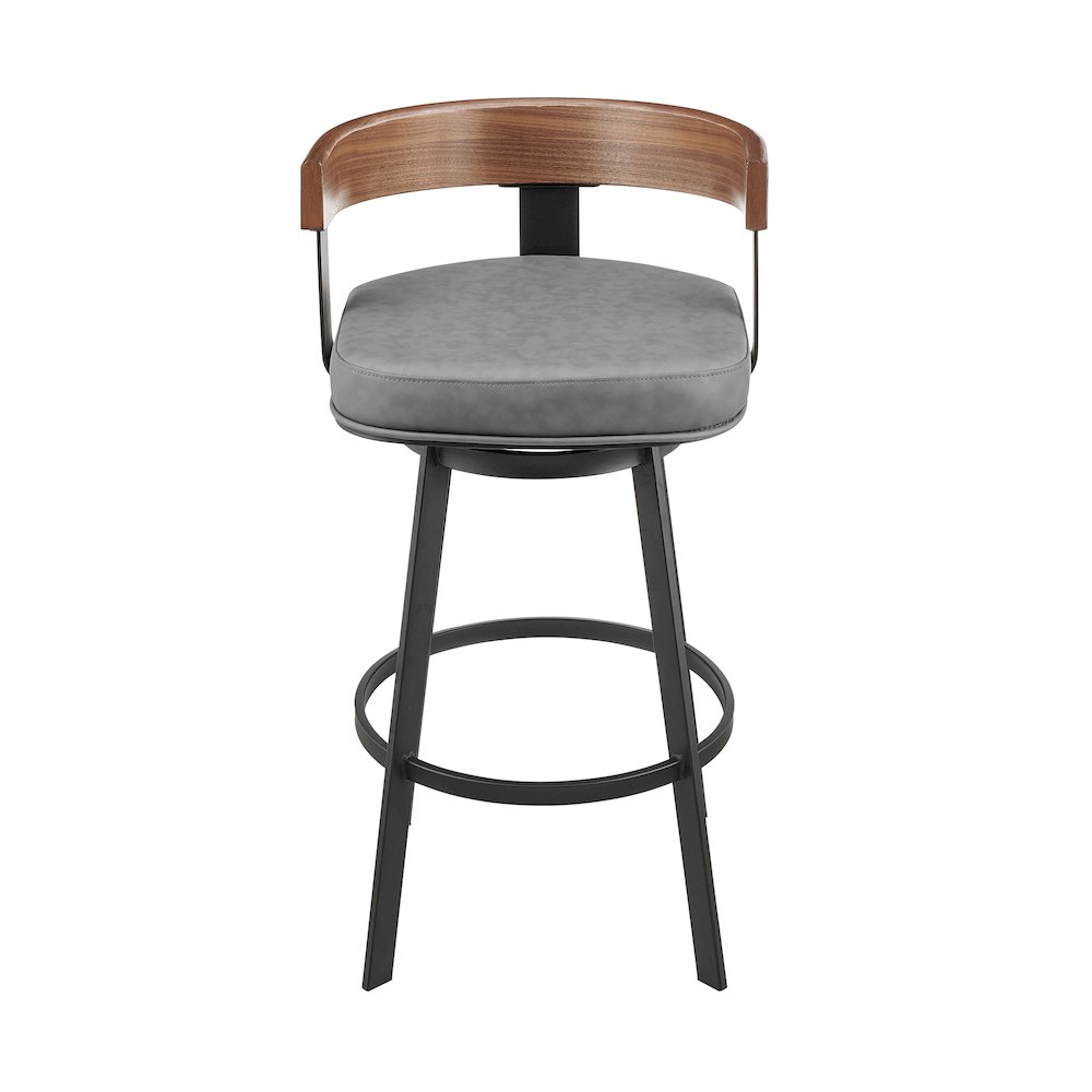 Idris 26" Swivel Counter Stool in Black Iron with Walnut Finish. Picture 2