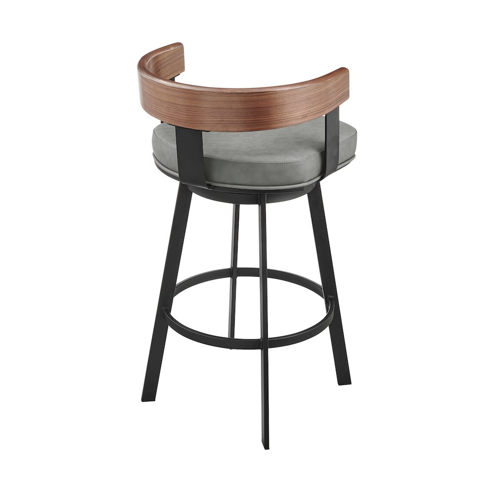 Idris 26" Swivel Counter Stool in Black Iron with Walnut Finish. Picture 3