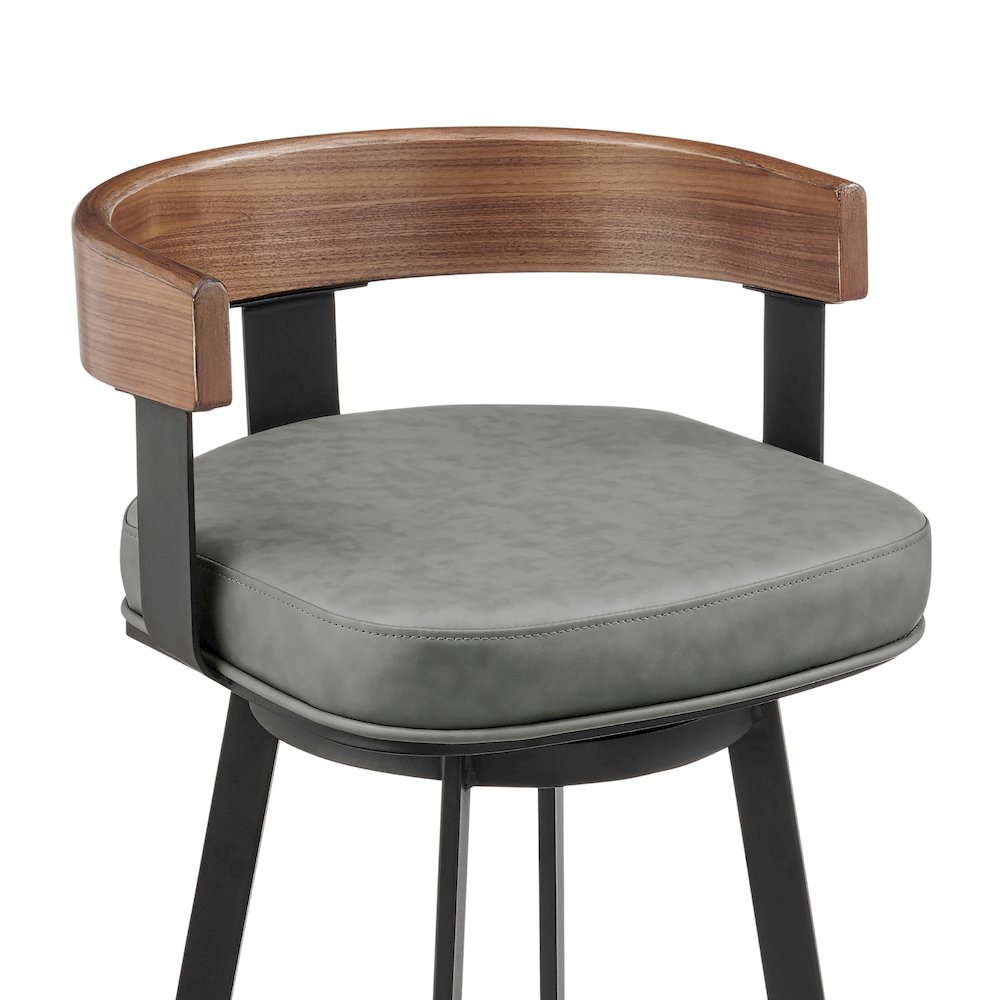 Idris 26" Swivel Counter Stool in Black Iron with Walnut Finish. Picture 4