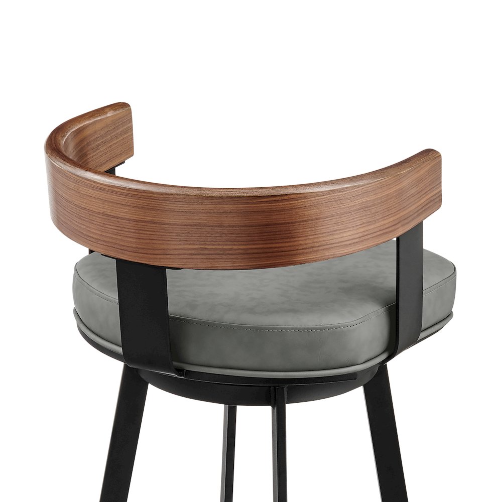 Idris 26" Swivel Counter Stool in Black Iron with Walnut Finish. Picture 5