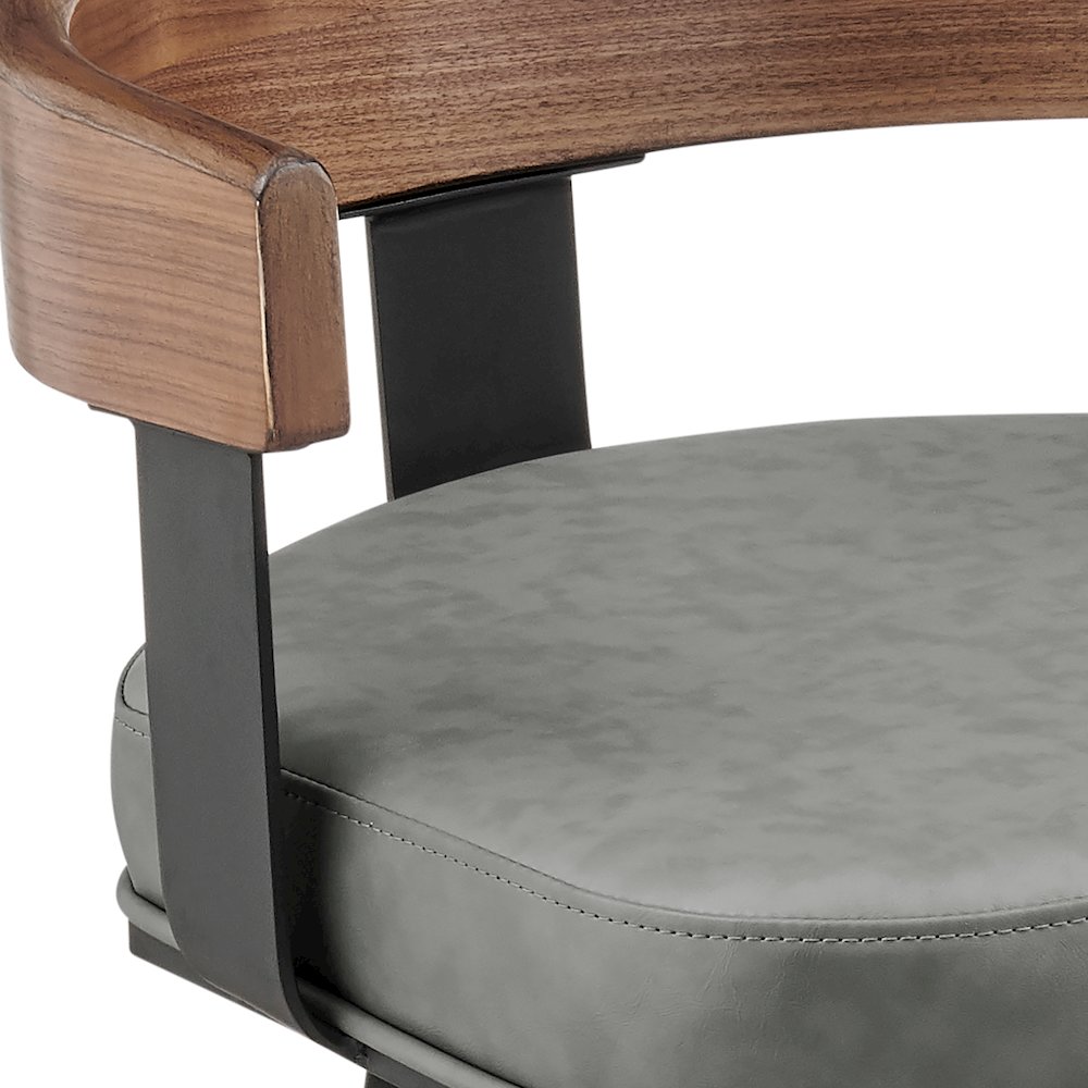 Idris 26" Swivel Counter Stool in Black Iron with Walnut Finish. Picture 6