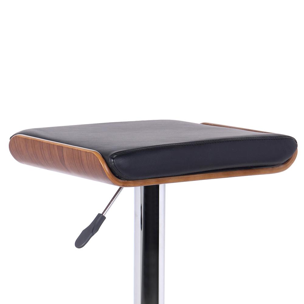 Barstool in Chrome finish with Walnut wood and Black Faux Leather. Picture 2