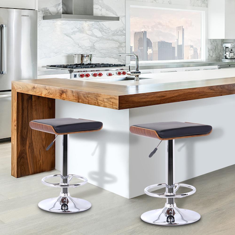 Barstool in Chrome finish with Walnut wood and Black Faux Leather. Picture 4