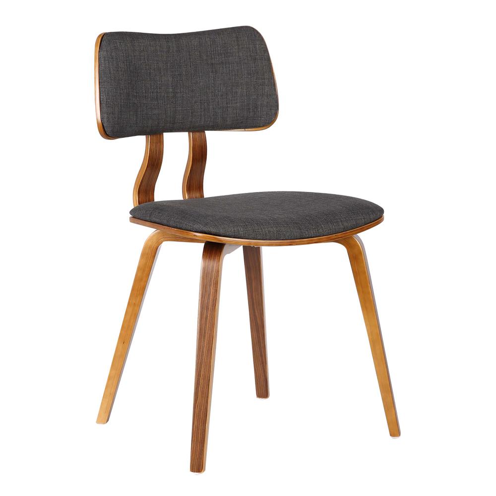 Armen Living Jaguar Mid-Century Dining Chair in Walnut Wood and Charcoal Fabric. Picture 1