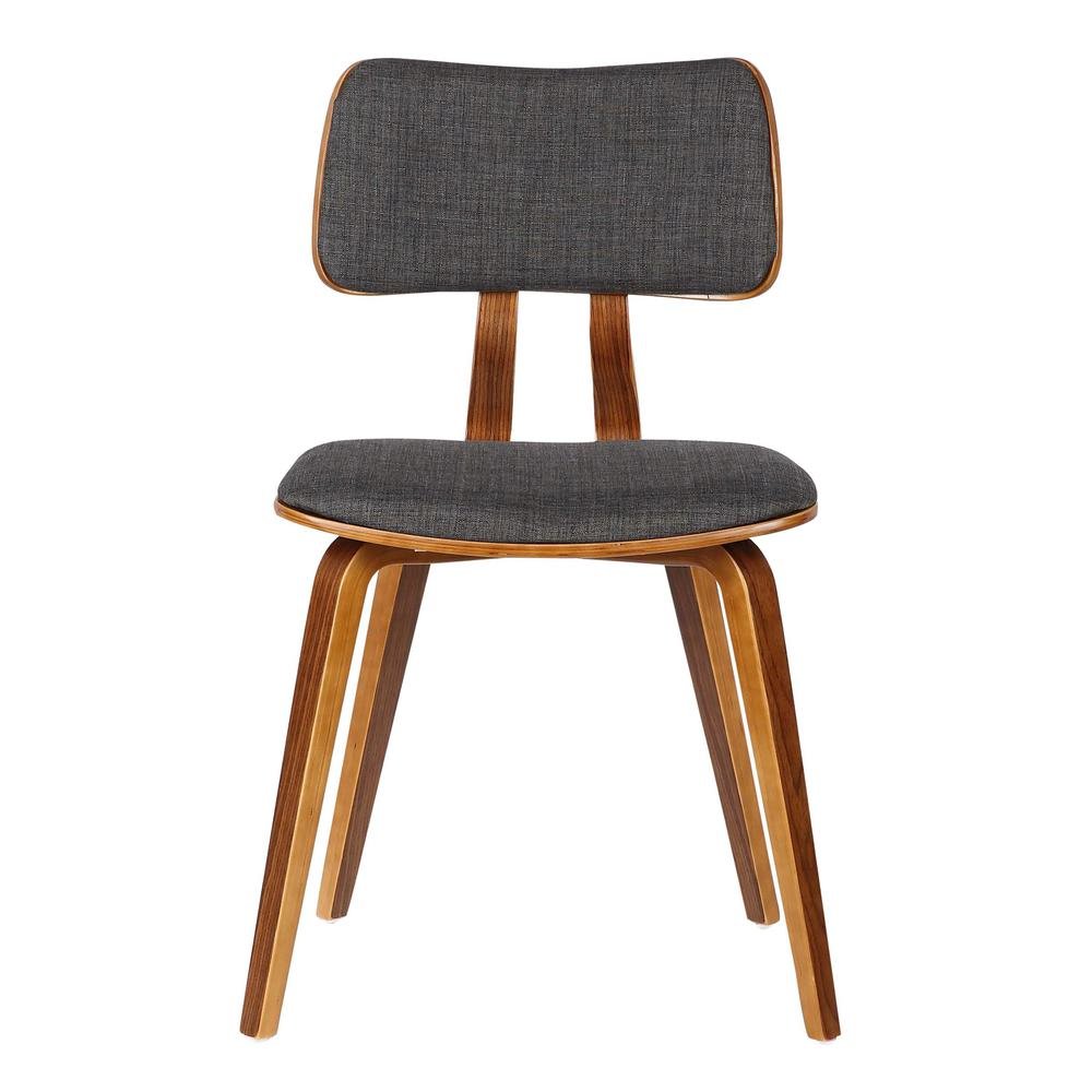 Modern Mid-Century Dining Chair with Walnut Wood Frame and Charcoal Fabric. Picture 2