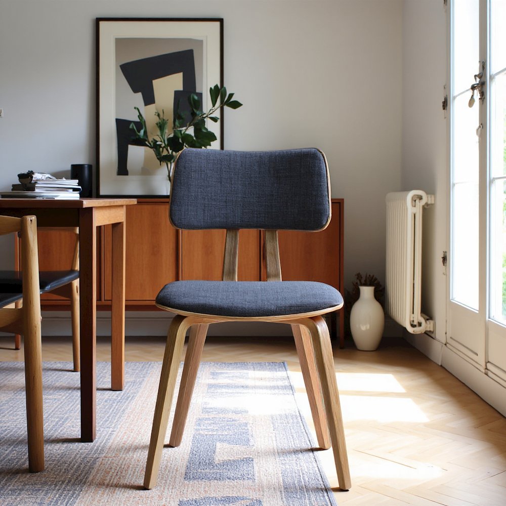 Modern Mid-Century Dining Chair with Walnut Wood Frame and Charcoal Fabric. Picture 7