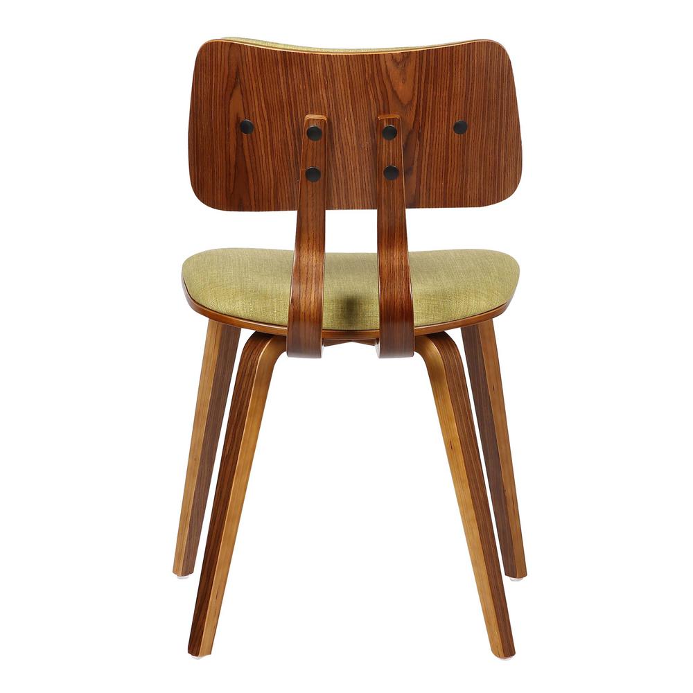 Armen Living Jaguar Mid-Century Dining Chair in Walnut Wood and Green Fabric. Picture 4
