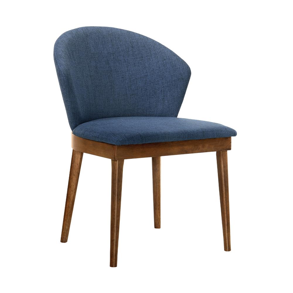 Juno Blue Fabric and Walnut Wood Dining Side Chairs - Set of 2. Picture 2