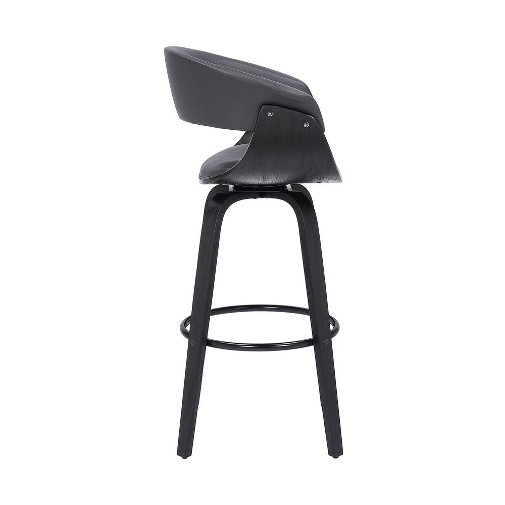 Julyssa 26" Counter Height Swivel Grey Faux Leather and Black Wood Bar Stool. Picture 3