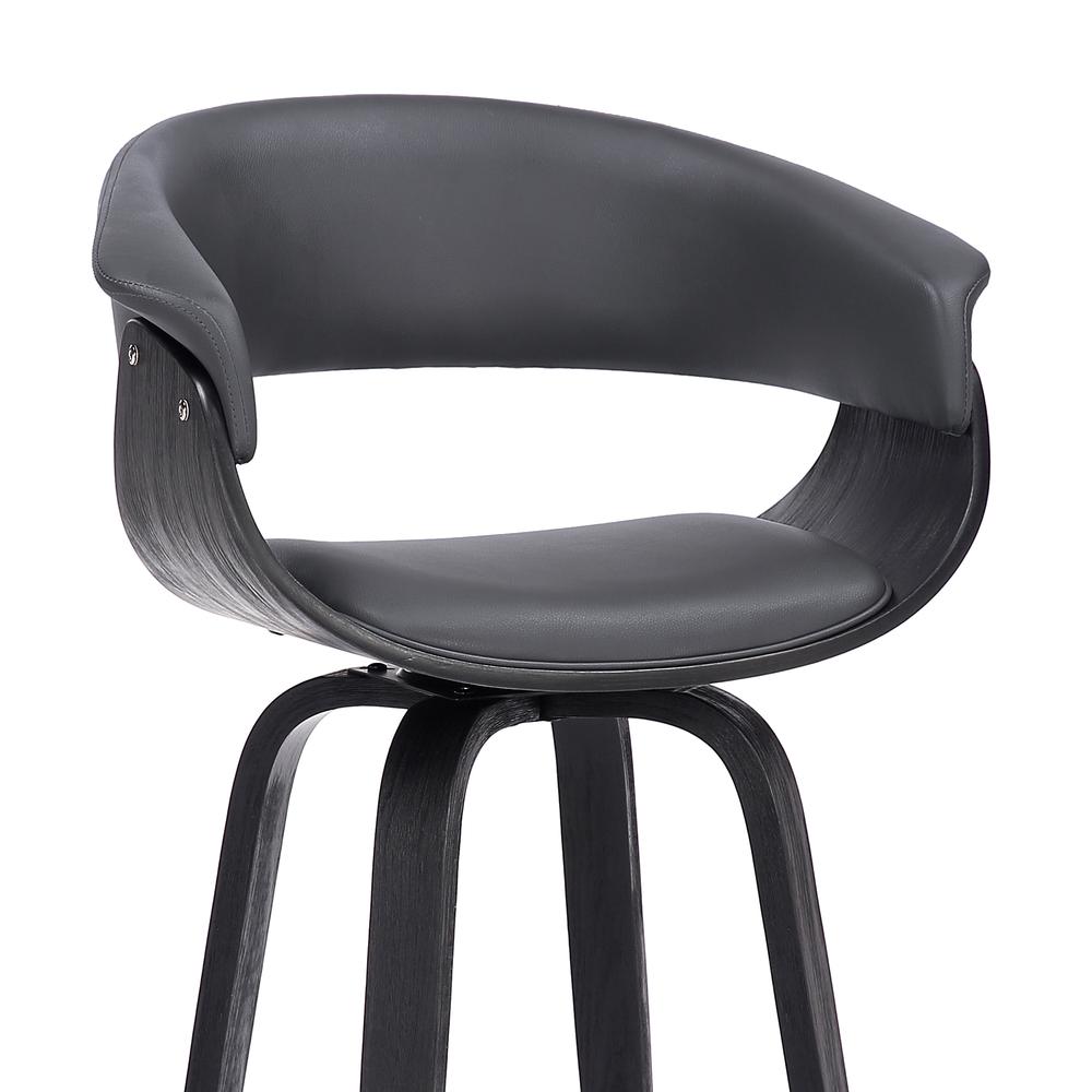Julyssa 26" Counter Height Swivel Grey Faux Leather and Black Wood Bar Stool. Picture 6