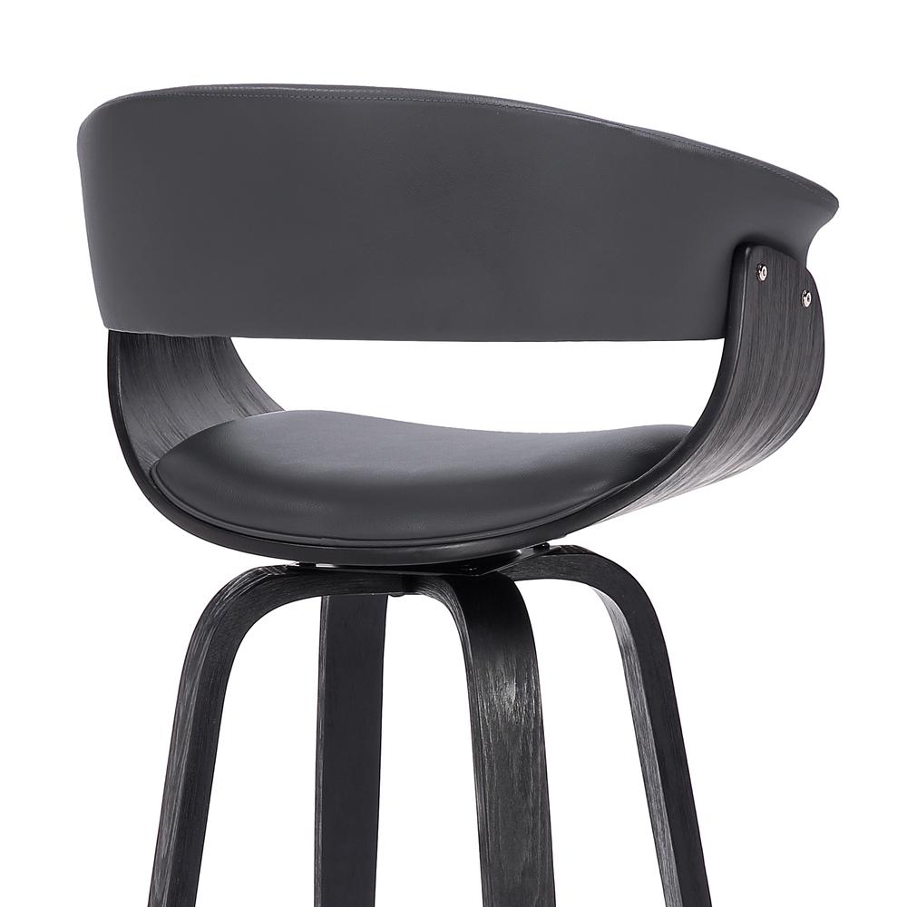 Julyssa 26" Counter Height Swivel Grey Faux Leather and Black Wood Bar Stool. Picture 7