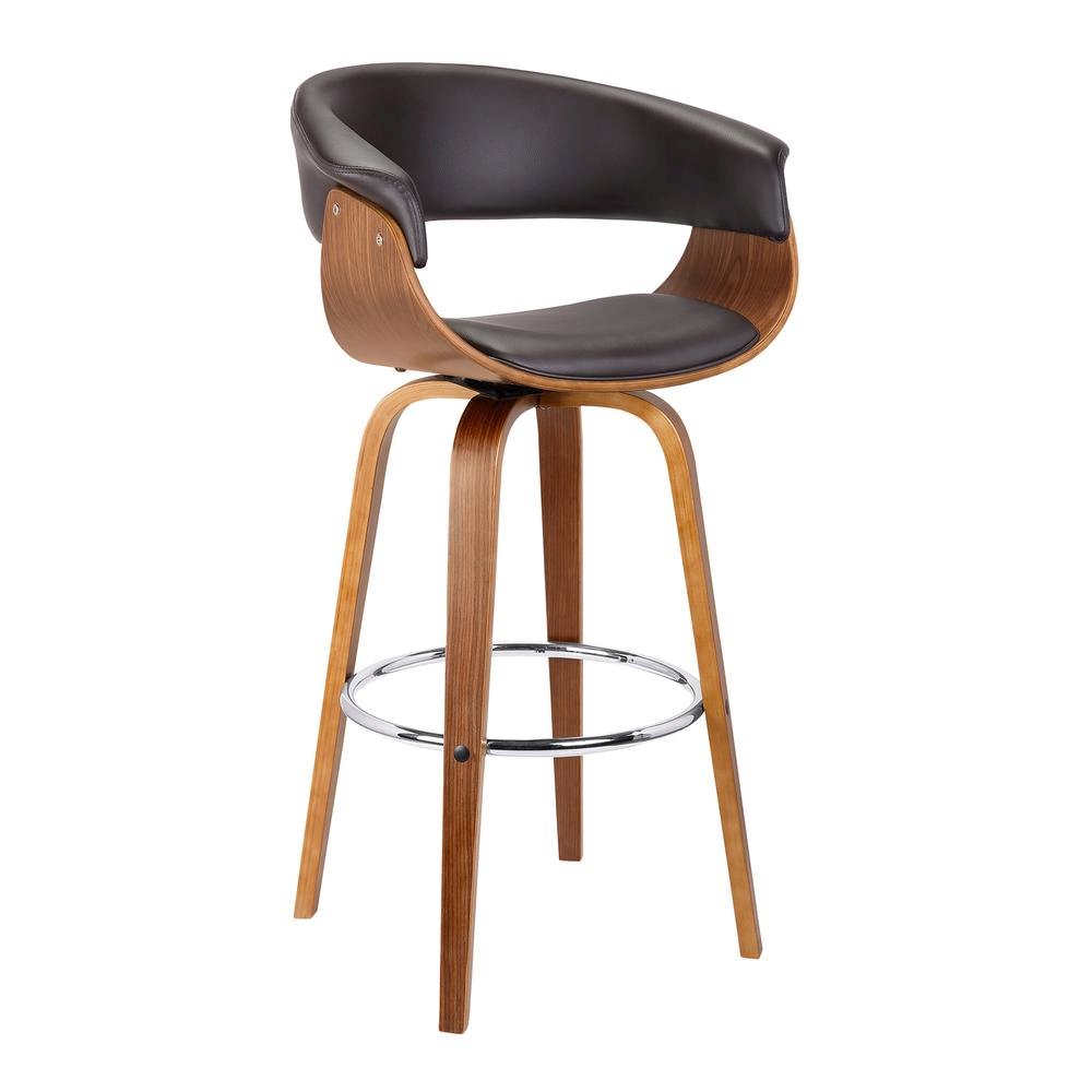 Mid-Century Swivel Bar Stool with Adjustable Height and Walnut Finish. Picture 1