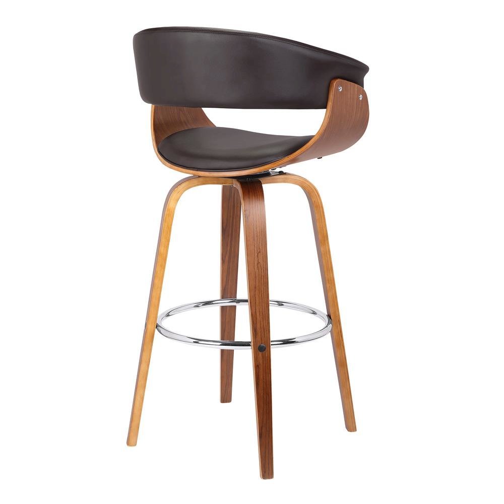 Mid-Century Swivel Bar Stool with Adjustable Height and Walnut Finish. Picture 3