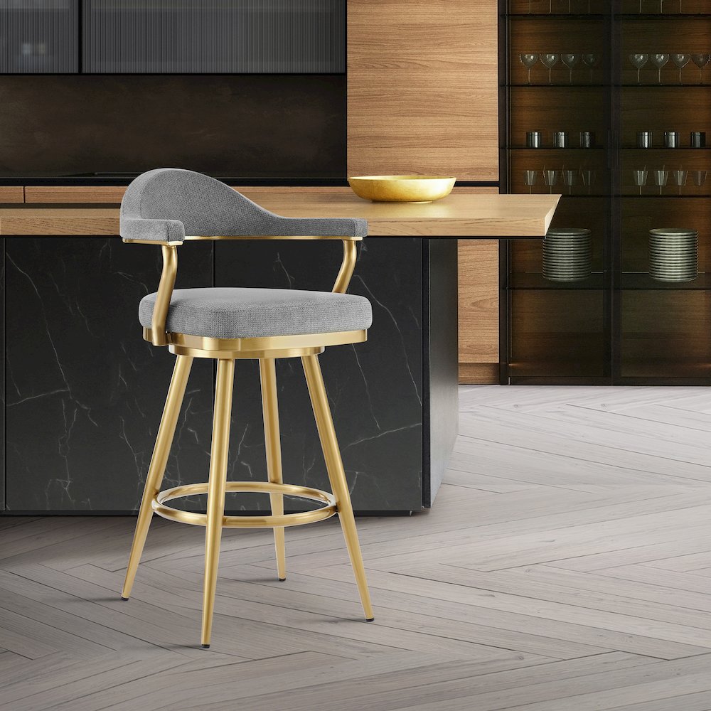 Justin 26" Swivel Counter Stool with Gold Brushed Stainless Steel. Picture 10