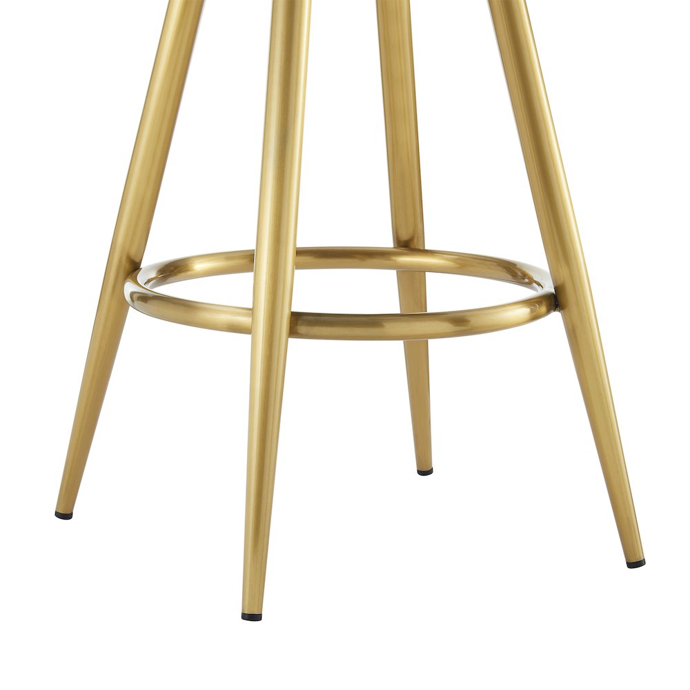 Justin 30" Swivel Bar Stool with Gold Brushed Stainless Steel and Taupe Fabric. Picture 8