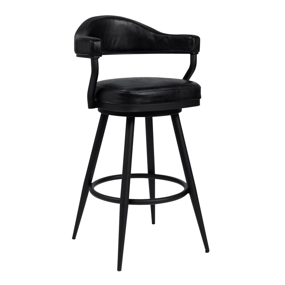 Justin 26" Counter Height Barstool in a Black Powder Coated Finish and Vintage Black Faux Leather. Picture 1