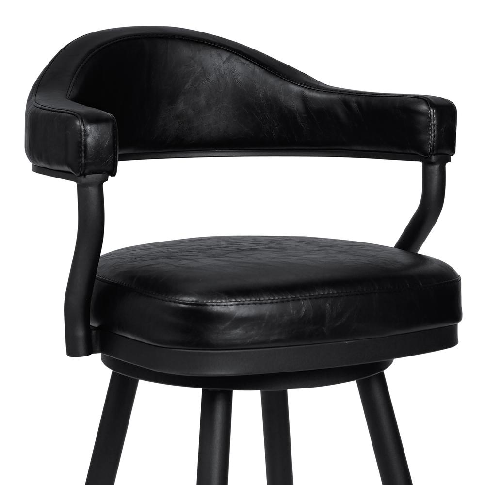 Justin 26" Counter Height Barstool in a Black Powder Coated Finish and Vintage Black Faux Leather. Picture 3