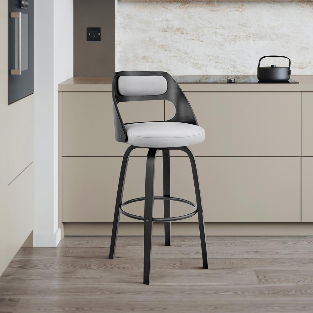 Julius 26" Gray Faux Leather and Black Wood Bar Stool. Picture 6