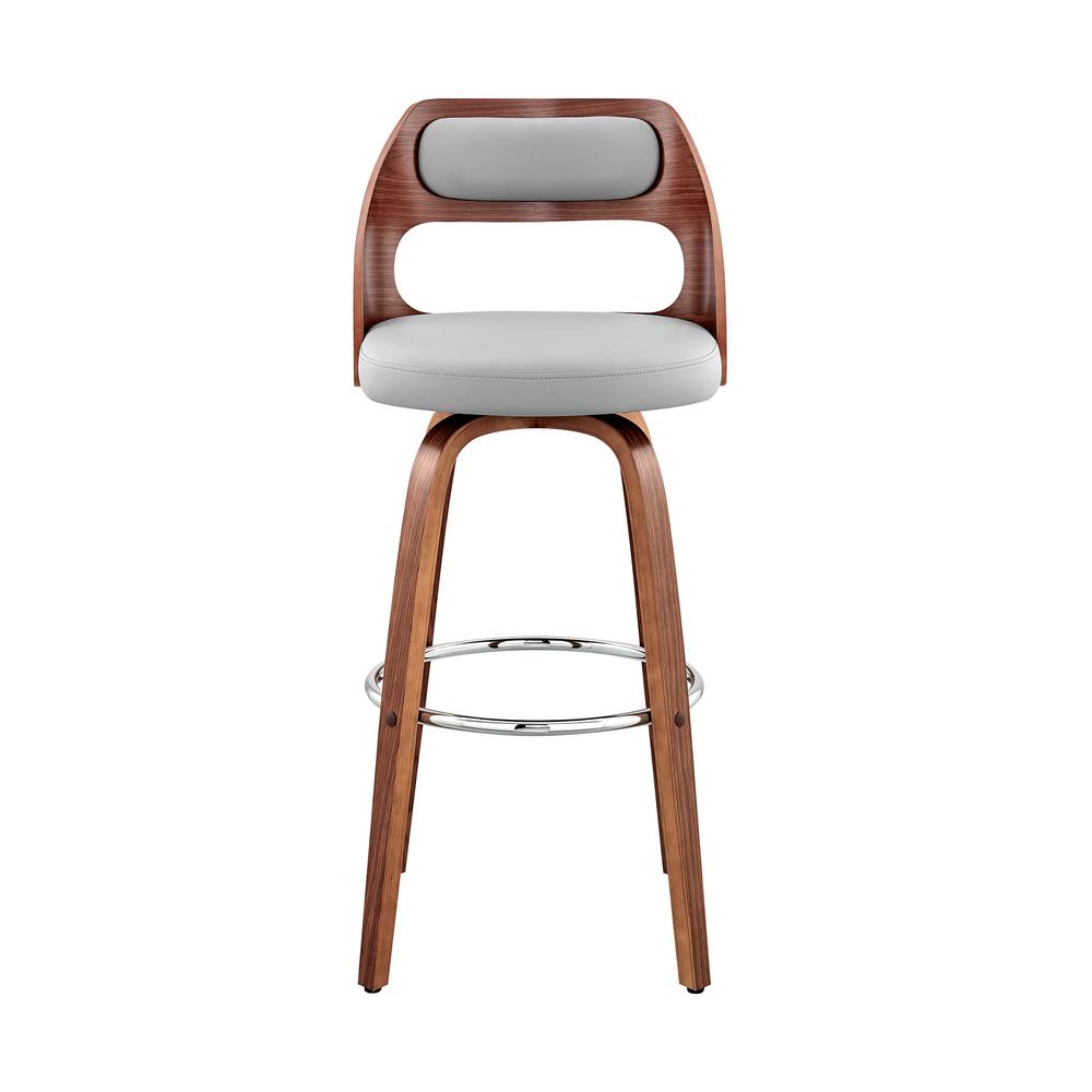 Julius 30" Gray Faux Leather and Walnut Wood Bar Stool. Picture 2