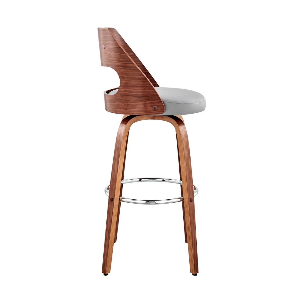 Julius 30" Gray Faux Leather and Walnut Wood Bar Stool. Picture 3