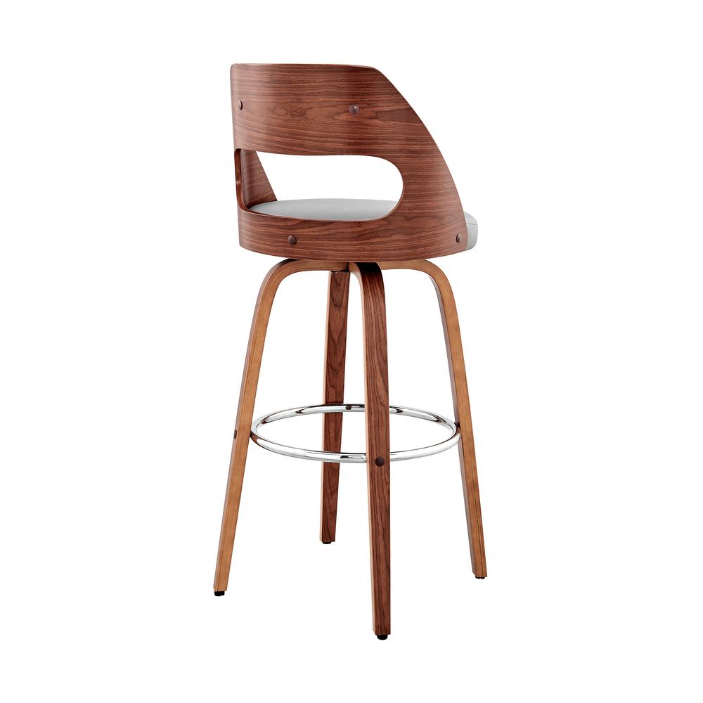 Julius 30" Gray Faux Leather and Walnut Wood Bar Stool. Picture 4
