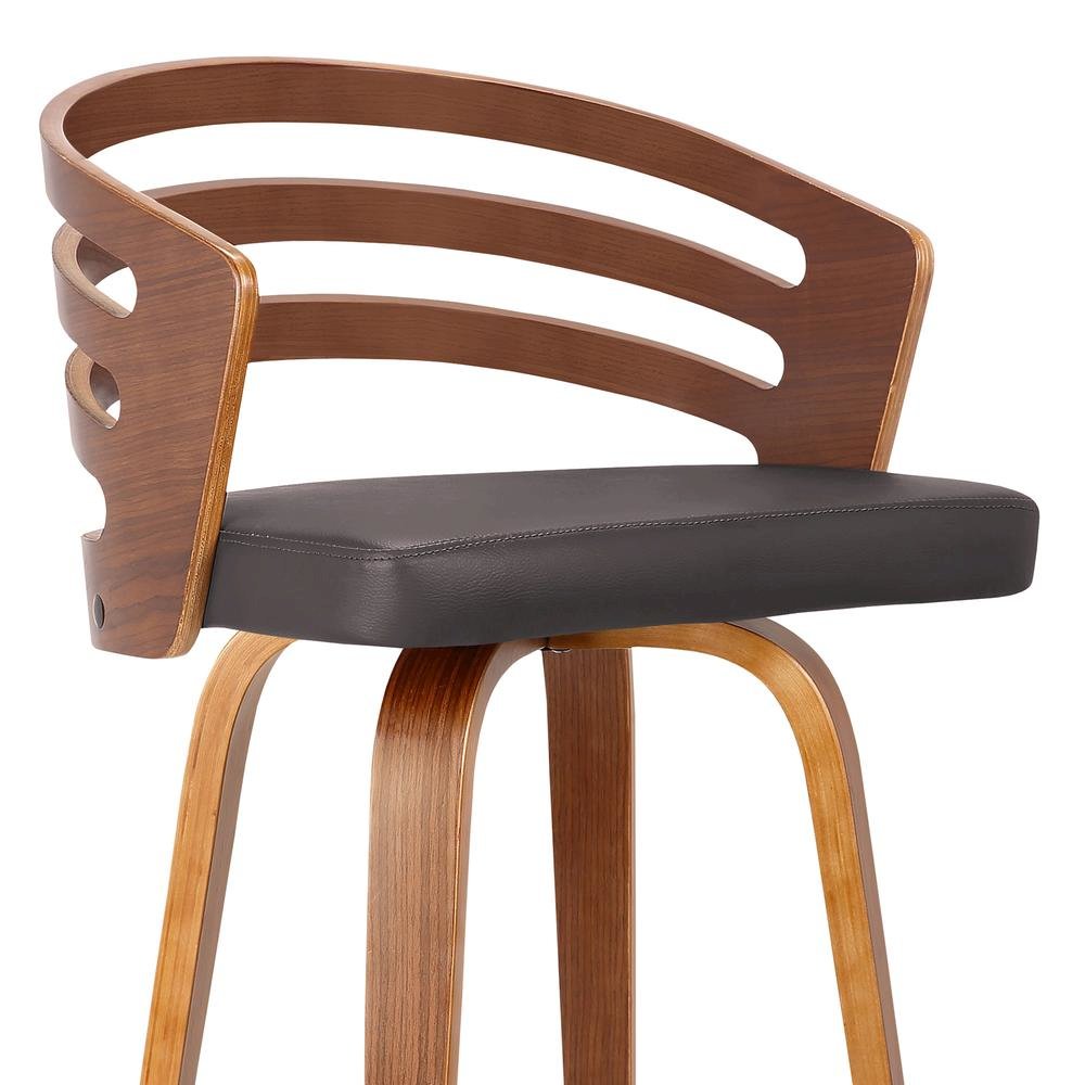 Swivel Counter Bar Stool with Brown Faux Leather and Walnut Veneer Back. Picture 3