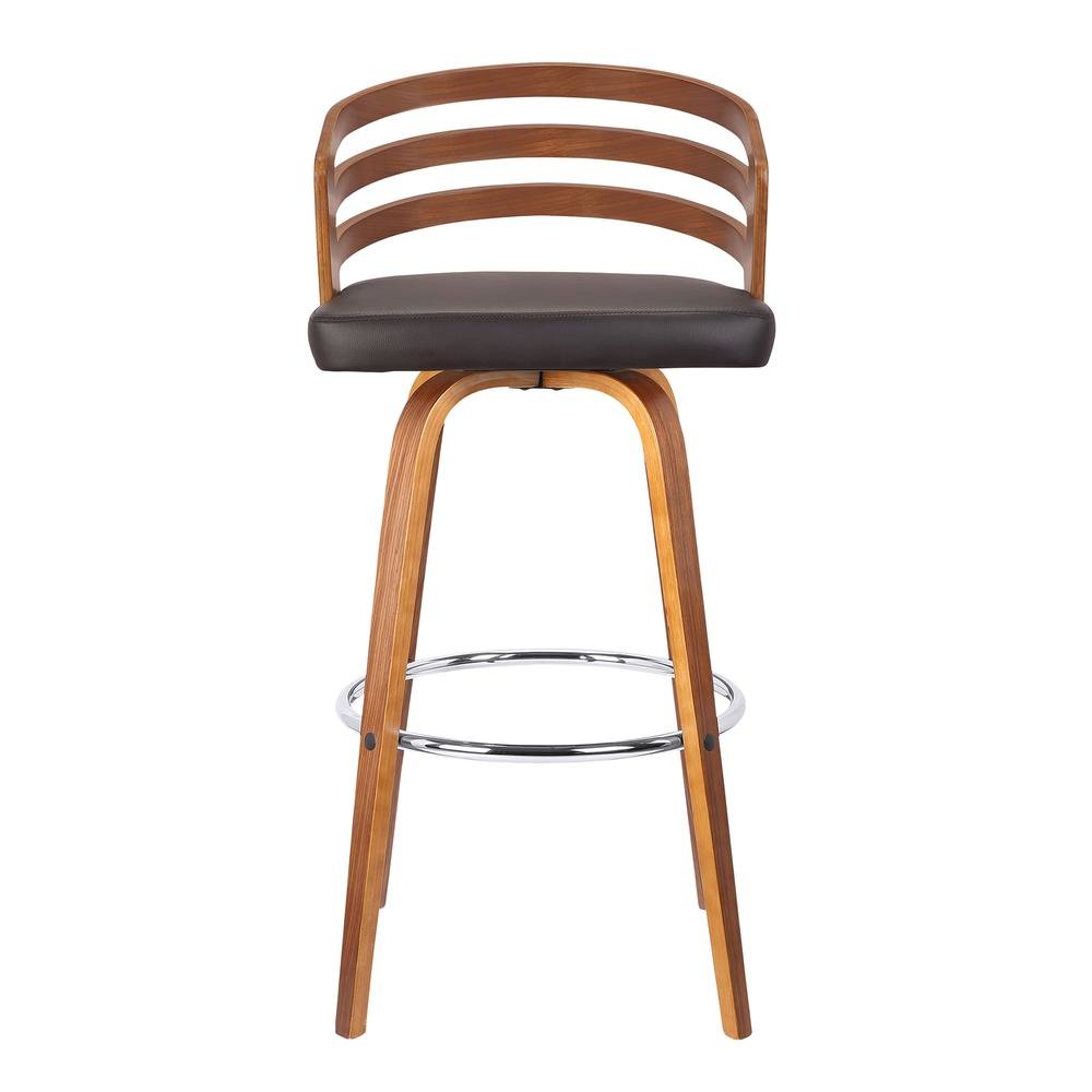 Swivel Counter Bar Stool with Brown Faux Leather and Walnut Veneer Back. Picture 5