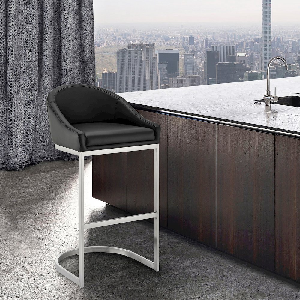 Katherine Bar or Counter Stool in Faux Leather and Metal. Picture 9