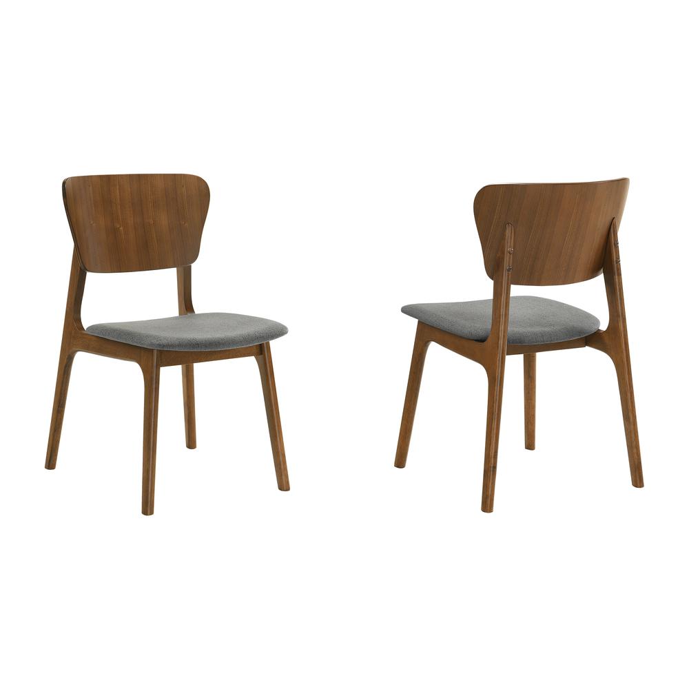 Kalia Wood Dining Chair in Walnut Finish with Charcoal Fabric - Set of 2. Picture 1