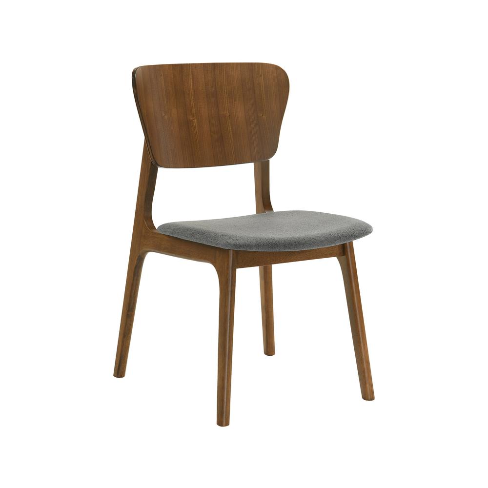Kalia Wood Dining Chair in Walnut Finish with Charcoal Fabric - Set of 2. Picture 2
