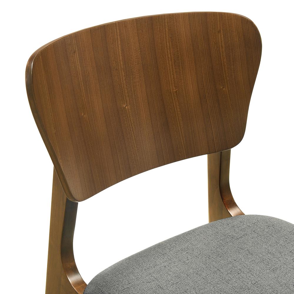 Kalia Wood Dining Chair in Walnut Finish with Charcoal Fabric - Set of 2. Picture 5