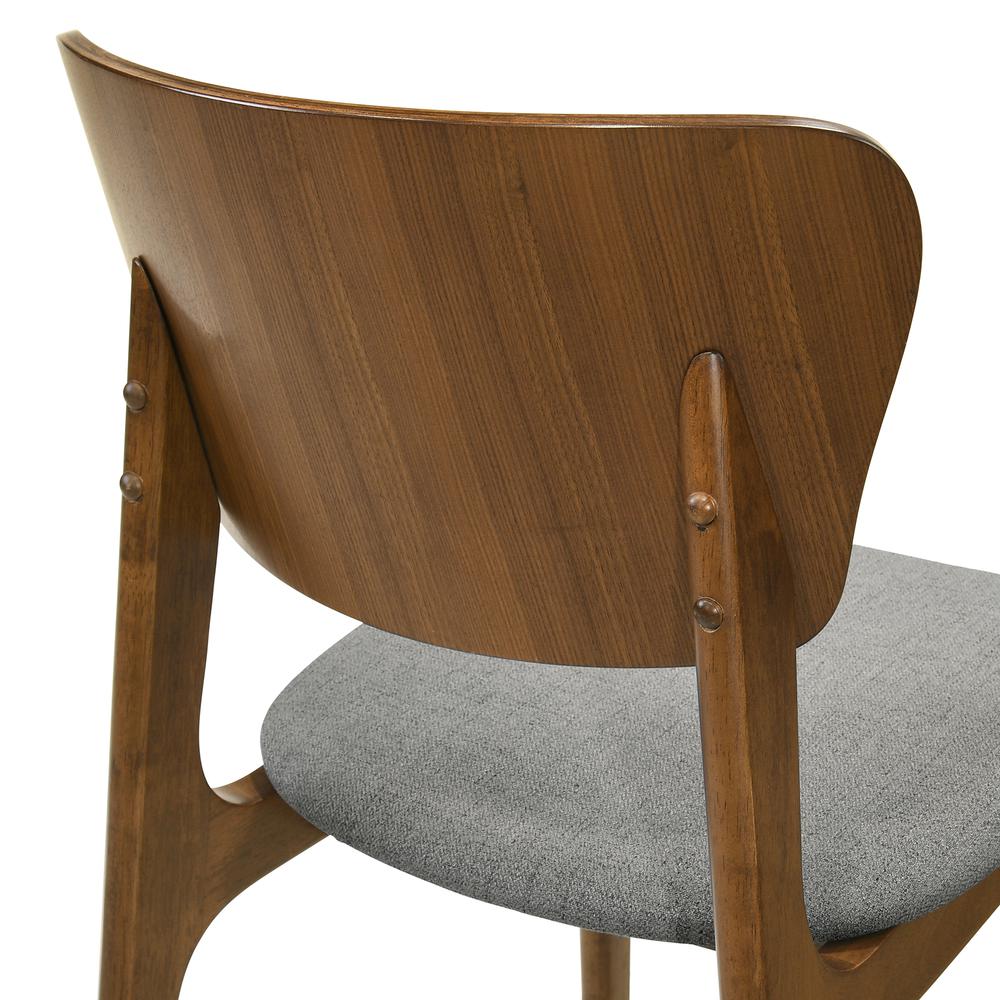 Kalia Wood Dining Chair in Walnut Finish with Charcoal Fabric - Set of 2. Picture 6