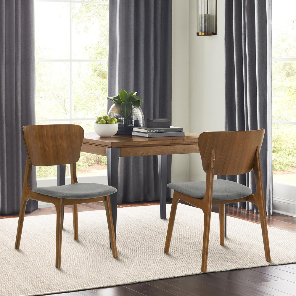 Kalia Wood Dining Chair in Walnut Finish with Charcoal Fabric - Set of 2. Picture 8