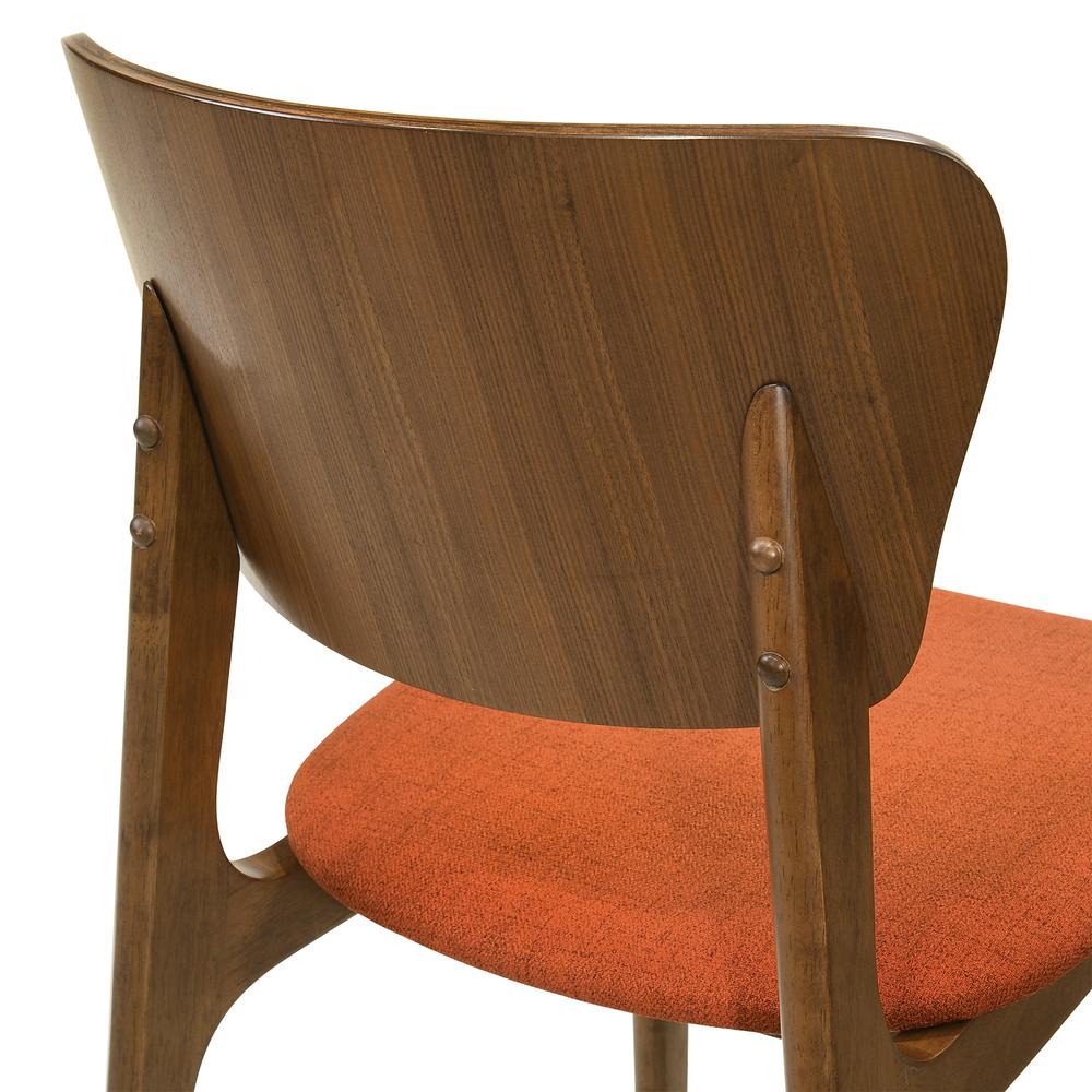 Kalia Wood Dining Chair in Walnut Finish with Orange Fabric - Set of 2. Picture 6