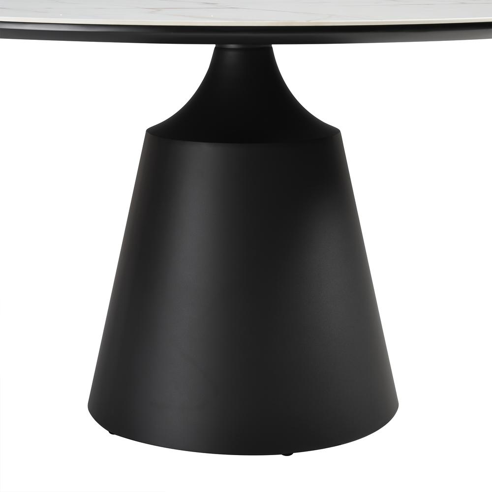 Knox Round Dining Table with Stone Top and Black Metal Base. Picture 4