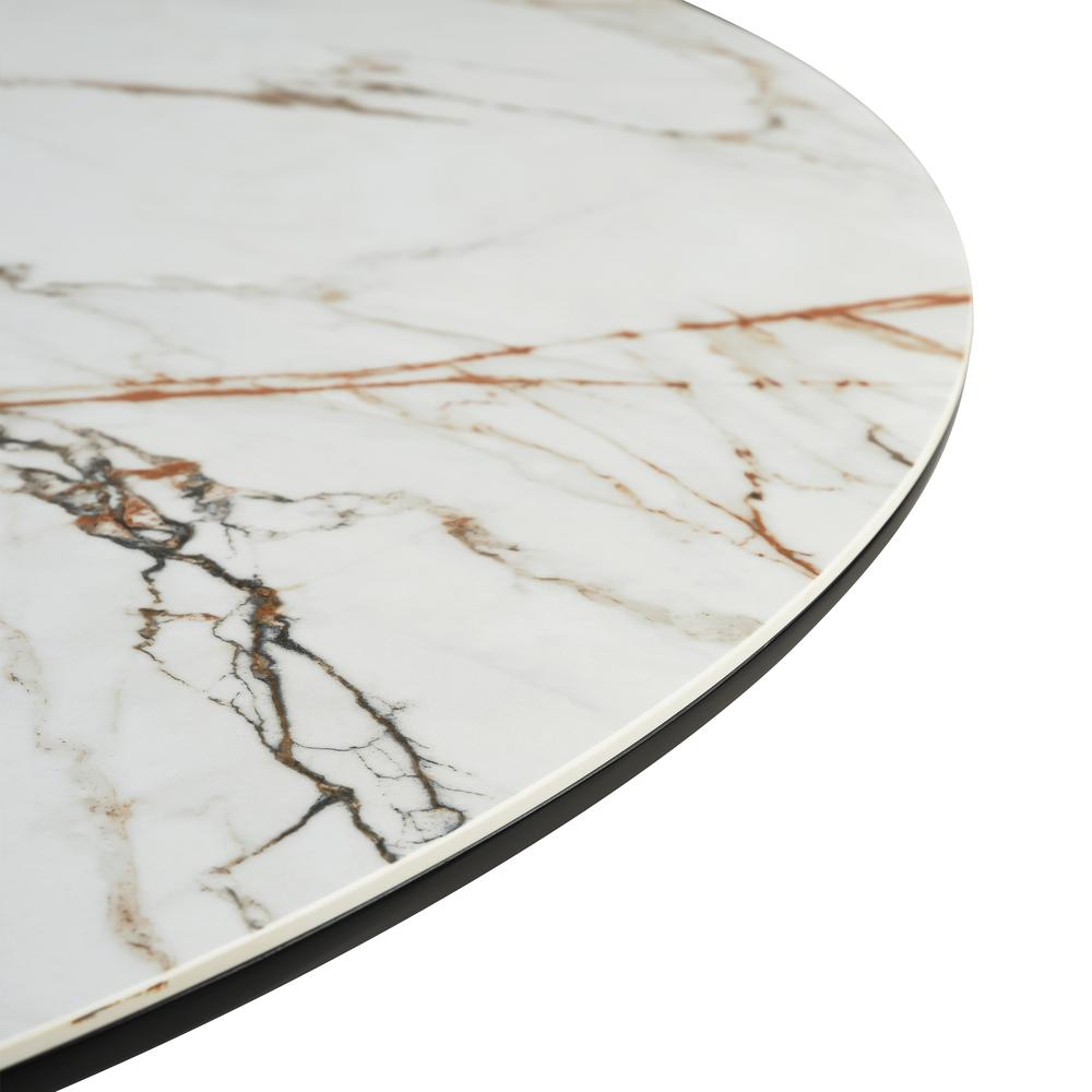 Knox Round Dining Table with Stone Top and Black Metal Base. Picture 5