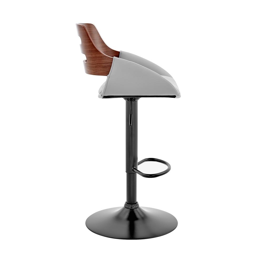 Karter Adjustable Gray Faux Leather and Walnut Wood Bar Stool with Black Base. Picture 3