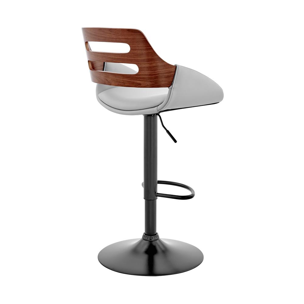 Karter Adjustable Gray Faux Leather and Walnut Wood Bar Stool with Black Base. Picture 4