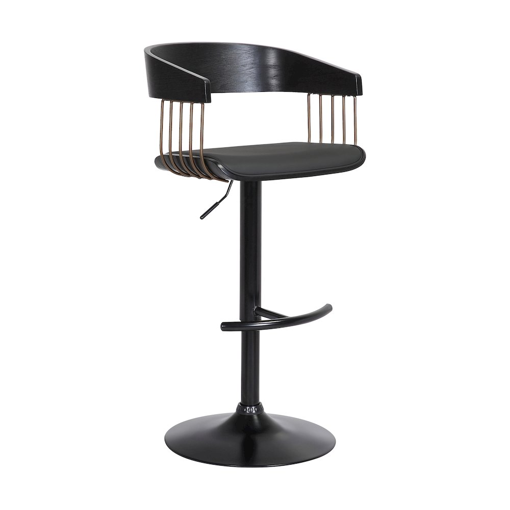 Larisa Upholstered Wood Adjustable Bar Stool with Black Metal Base. Picture 1